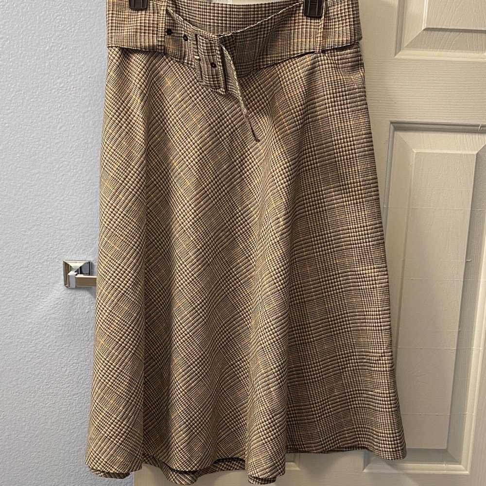 Worthington Women’s High Waisted Midi Plaid A-line Skirt with Belt
